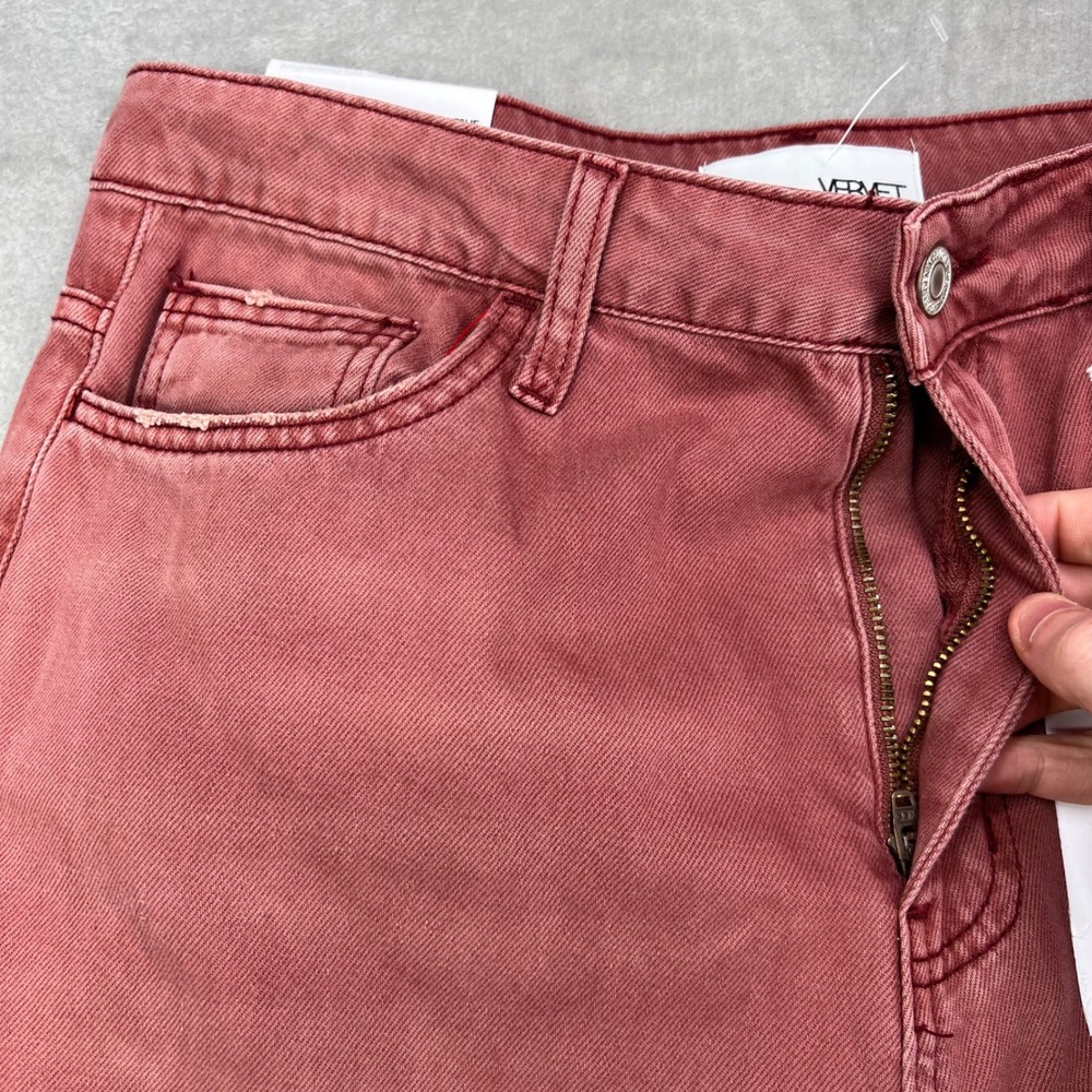 Vervet Leslie 90s Vintage Flare Jeans Womens 29 Red Distressed Raw Hem High Rise - Picture 5 of 15